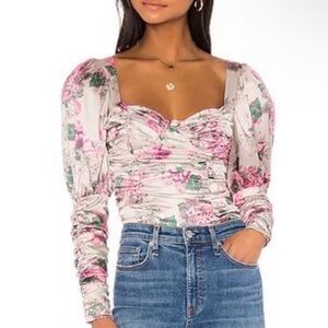 For Love & Lemons Palais Floral Crop Top Size Small Pink Long Sleeve